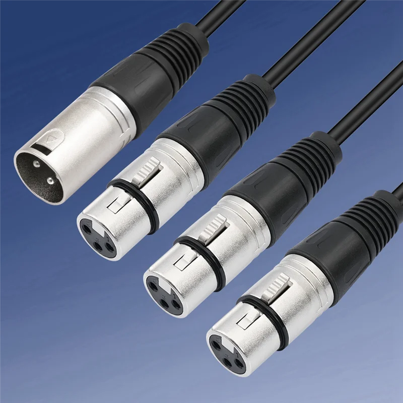 New-XLR Male To 3 Female Y Splitter Cable 3Pin, XLR Splitter 1 Male To 3 Female Audio Cable For Mixer Microphone