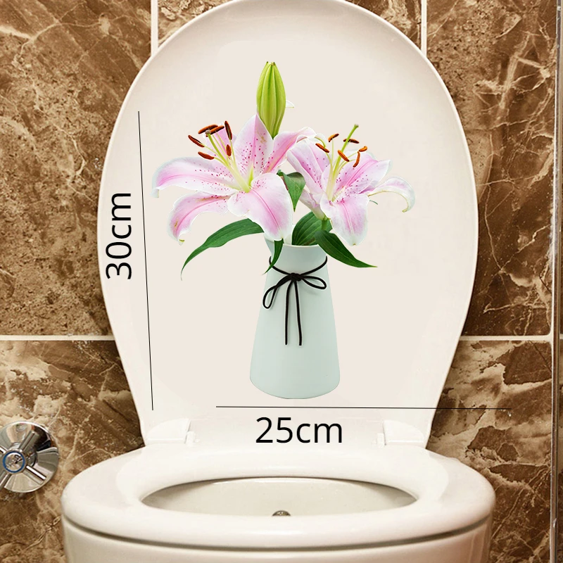 3D Flower Toilet Stickers for Bathroom Toilet Lid Backrest Decoration Waterproof Vinyl Decals Botany Washroom Accessories