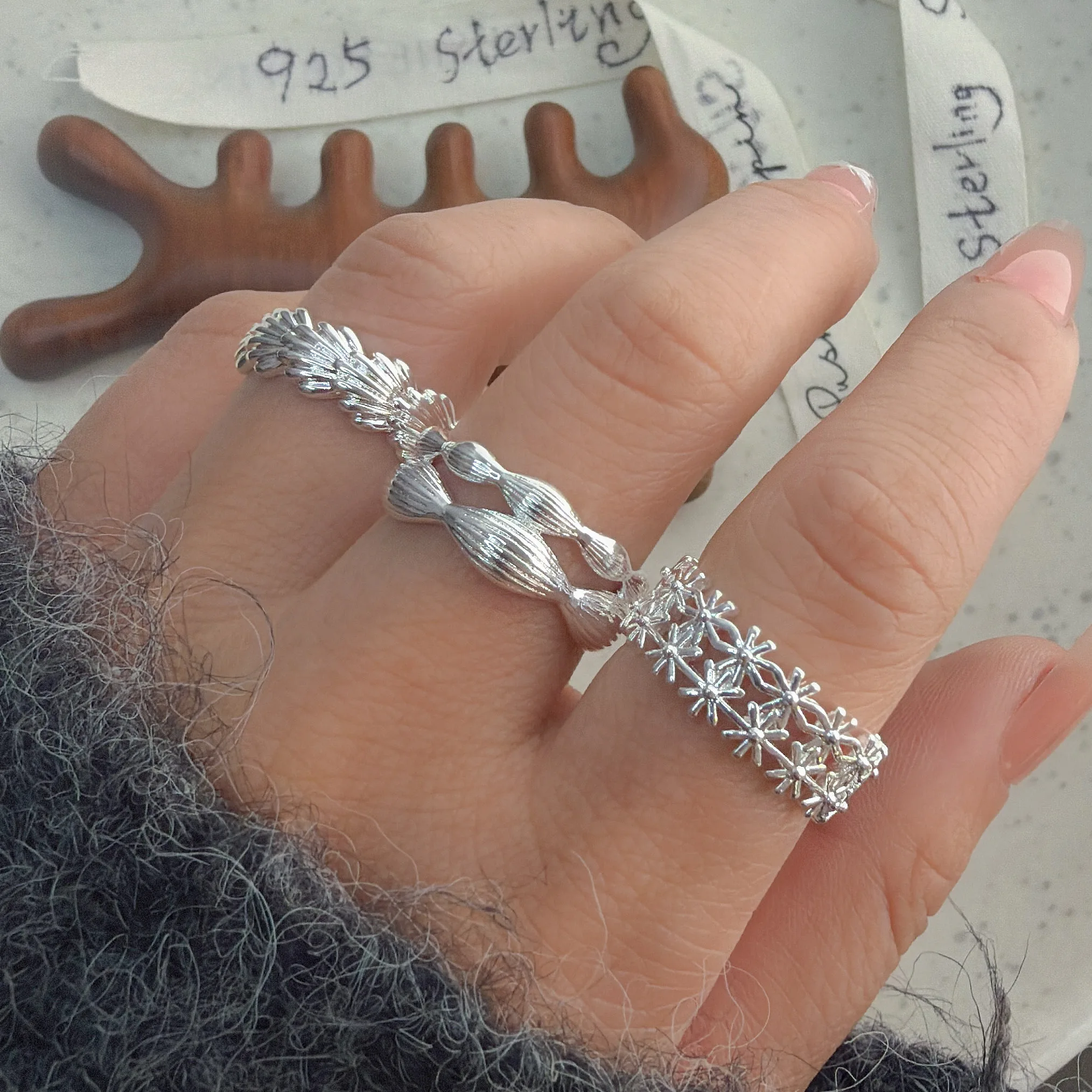 Women's 925 Sterling Silver Shell Flower Ring, Handmade Gift