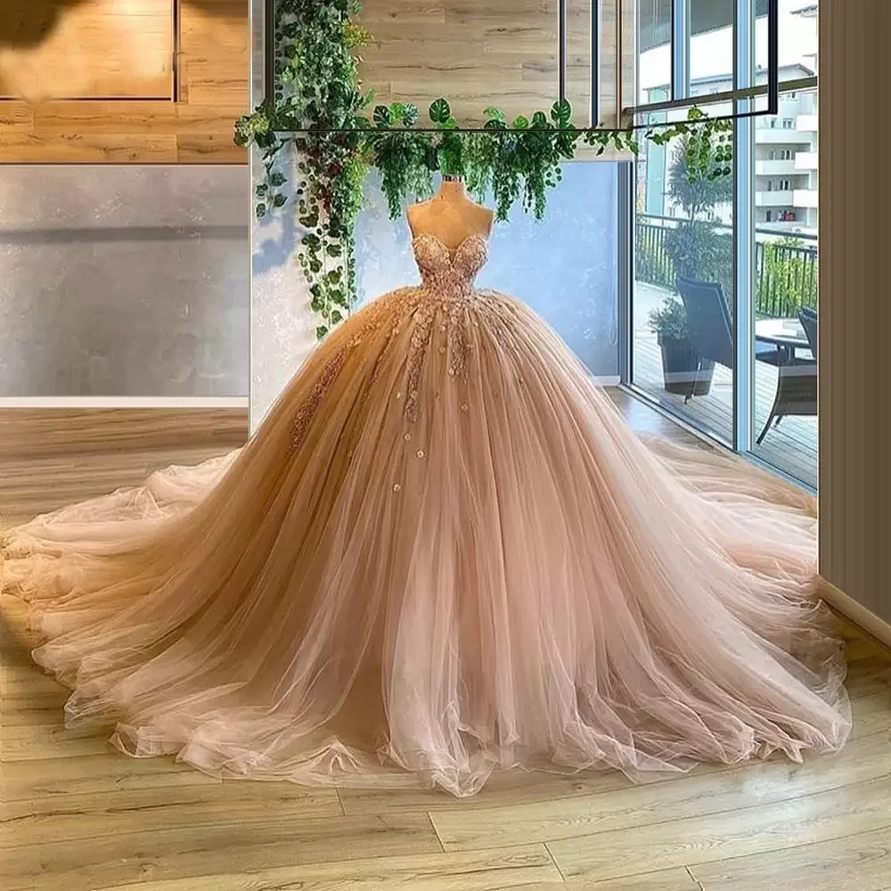 

ANGELSBRIDEP Blush Pink Quinceanera Dresses Ball Gown Sweetheart Lace Appliques Beads Dress Formal Party Prom Graduation Gowns