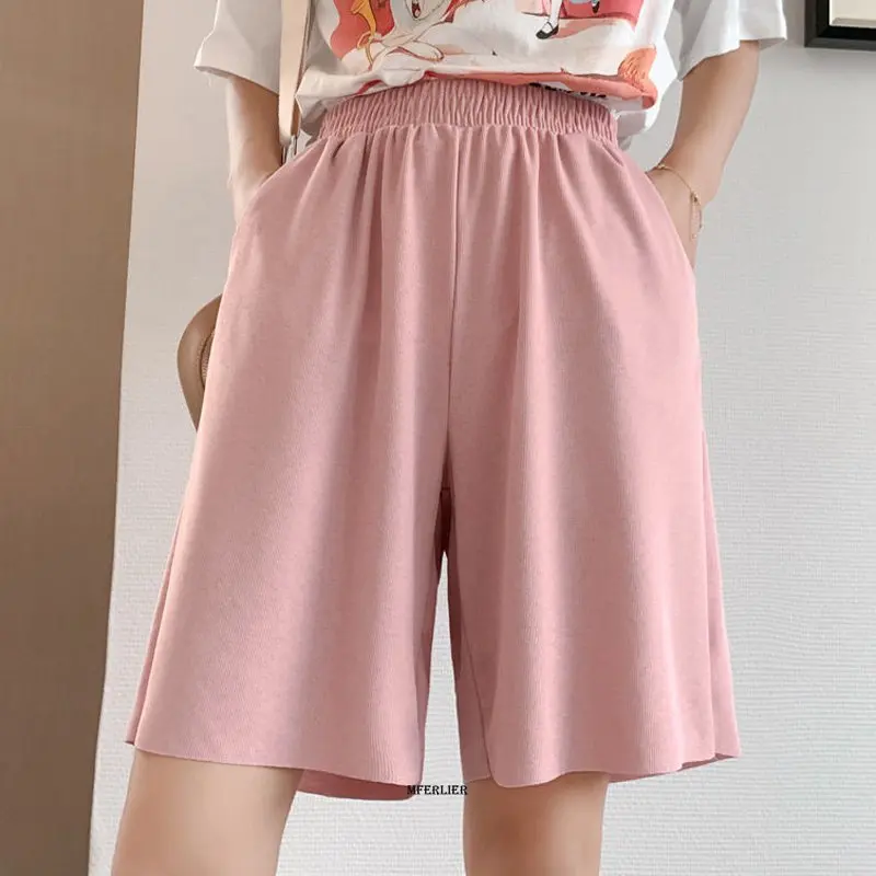 Large Size 7XL 150KG Ice Silk Women Shorts Solid Summer Ladies Pleat Short Pants High Waist Streetwear Half Pant for Female