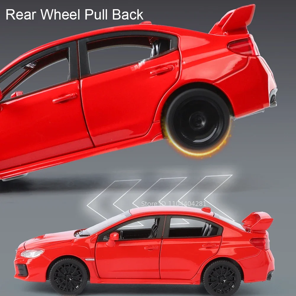 1:30 Subaru WRX STI Car Toys AE86 Alloy Diecast Model 6 Doors Opened Miniature Models Sound Light Pull Back Vehices Holiday Gift