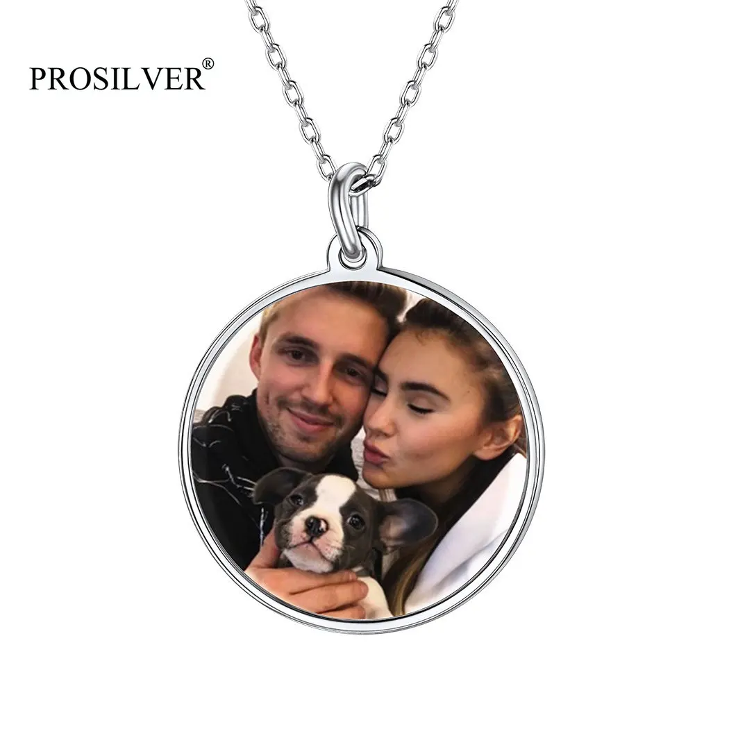 

PROSILVER Round Photo Customized Pendant Necklace Sterling Silver Chains Fashion Personalized Birthday Gift for Women Men