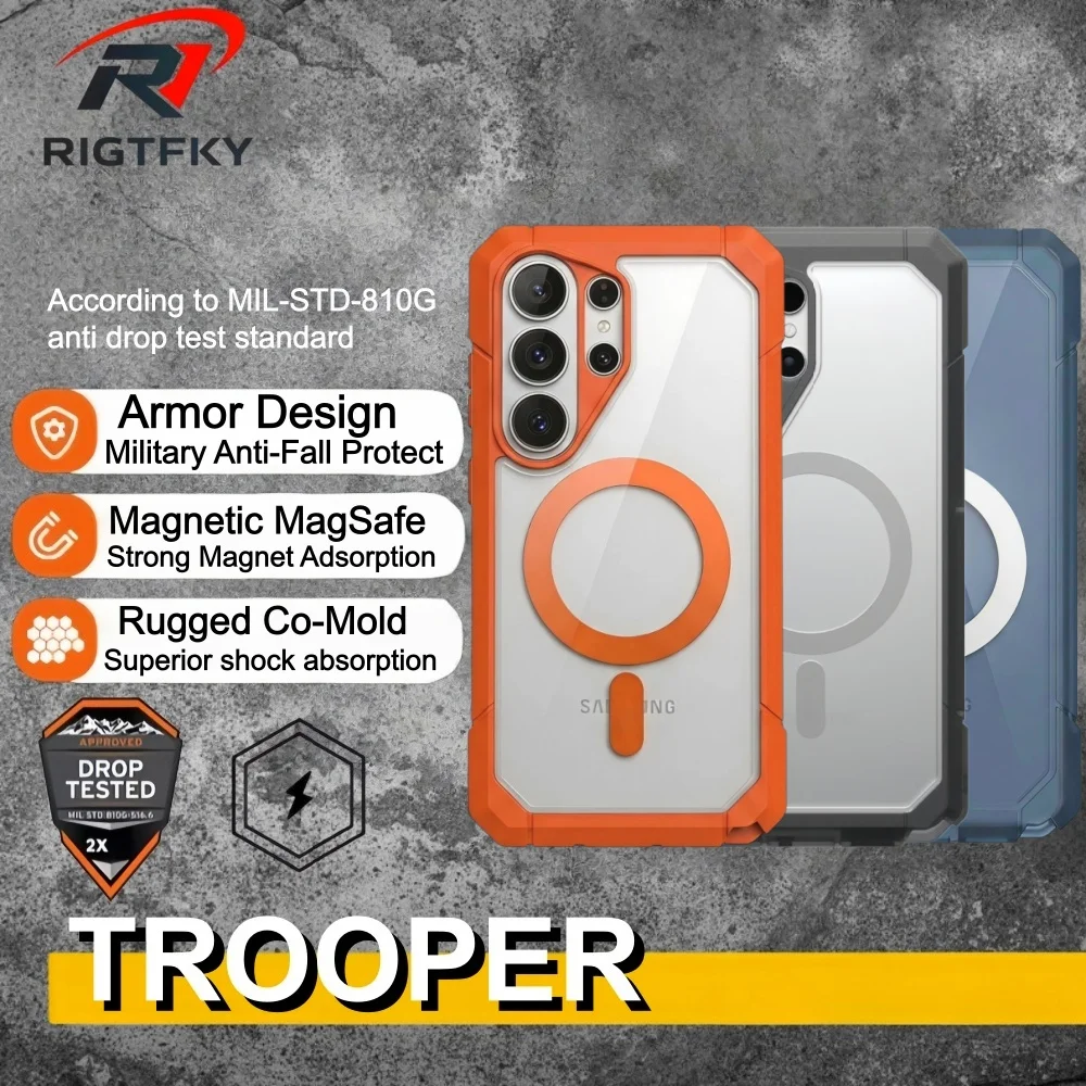 Trooper Heavy Shockproof Armor Phone Case For Samsung Galaxy S26 S25 Ultra Magnetic MagSafe Transparent Rugged Protective Cover