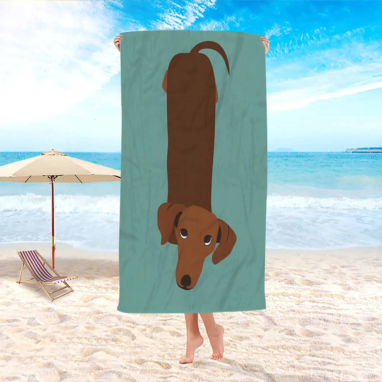 

1 шт. пляжное полотенце из полиэстера с принтом таксы, 2D-печать, готовое к фестивалю, быстросохнущее/мягкое, идеально подходит для пляжа/кемпинга/серфинга/Swimmi