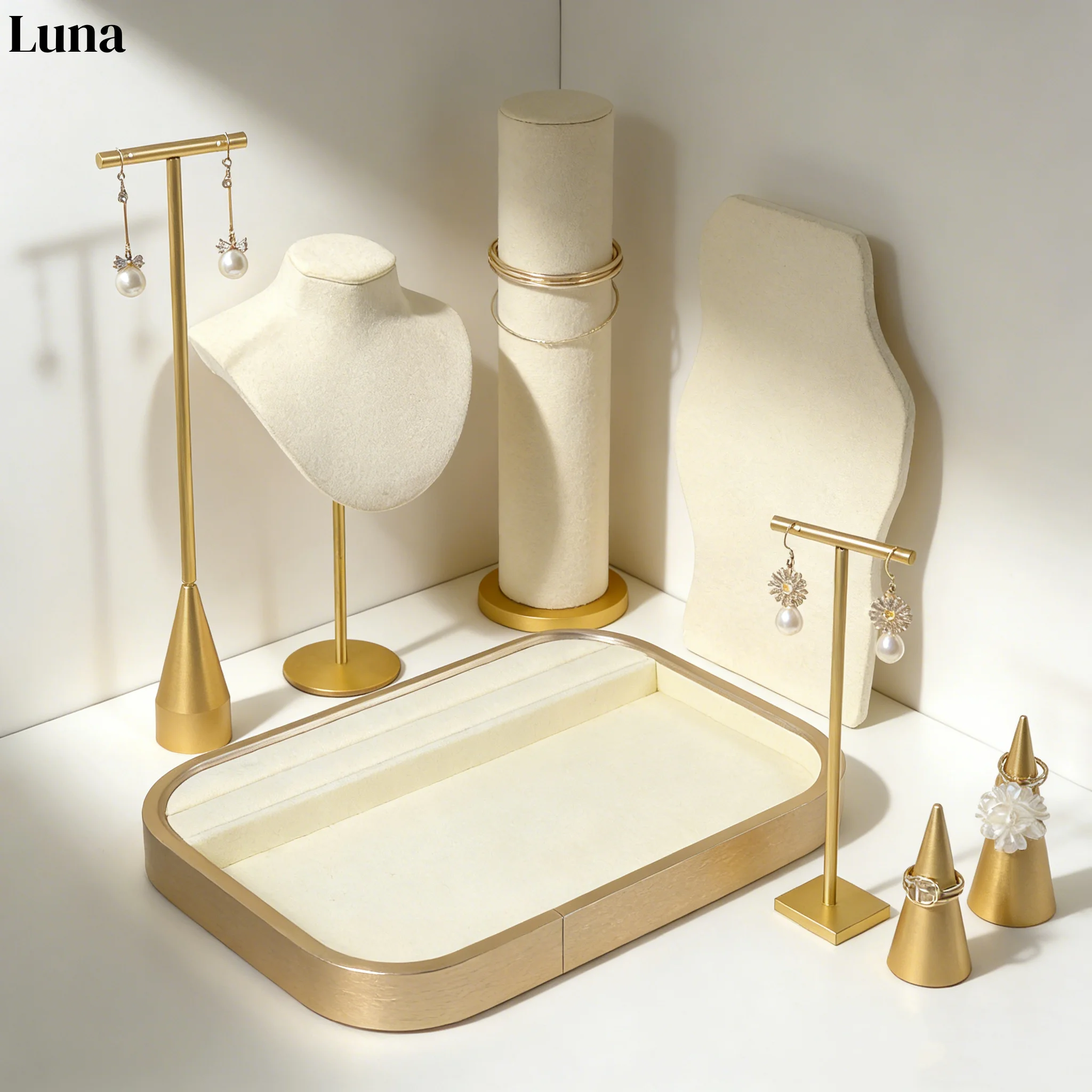 

Бежевая подставка для ювелирных изделий с металлическим основанием, органайзер для серег и ожерелий, держатель для украшений, витрина для серег и колец