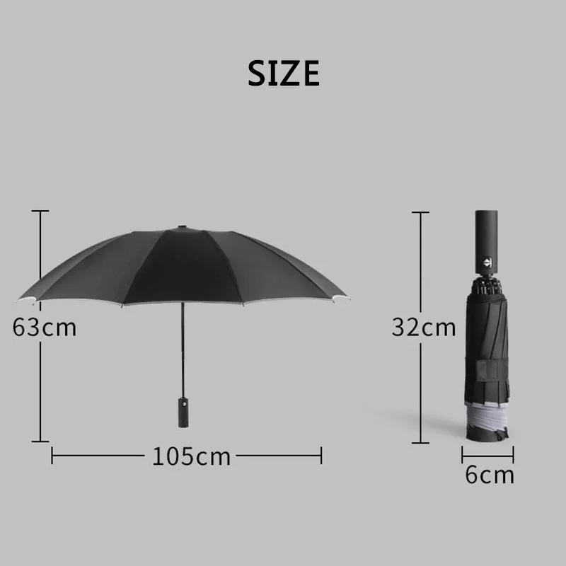 Parapluie à bande réfléchissante, parapluies pliants inversés entièrement automatiques, coupe-vent et anti-pluie, parasol UV d'affaires, 10 os