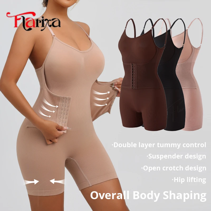 Flarixa 1PCS Waist Trainer With Hooks Body Shaper Tummy Slimming Shapewear Women Camisole Bodysuit Butt Lift Seamless Underwear