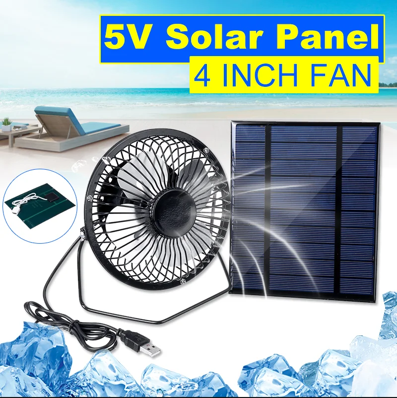 5W USB Solar Exhaust Fan Air Extractor Mini Iron Ventilator Solar Panel Powered Portable Summer Cooling Fan Power Cooler