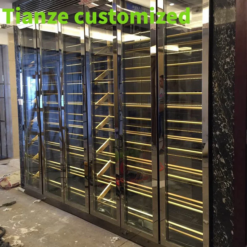 

Customized-luxury stainless steel cabinets rack constant temperature cooler customized wine storage cellar cabinets accesso