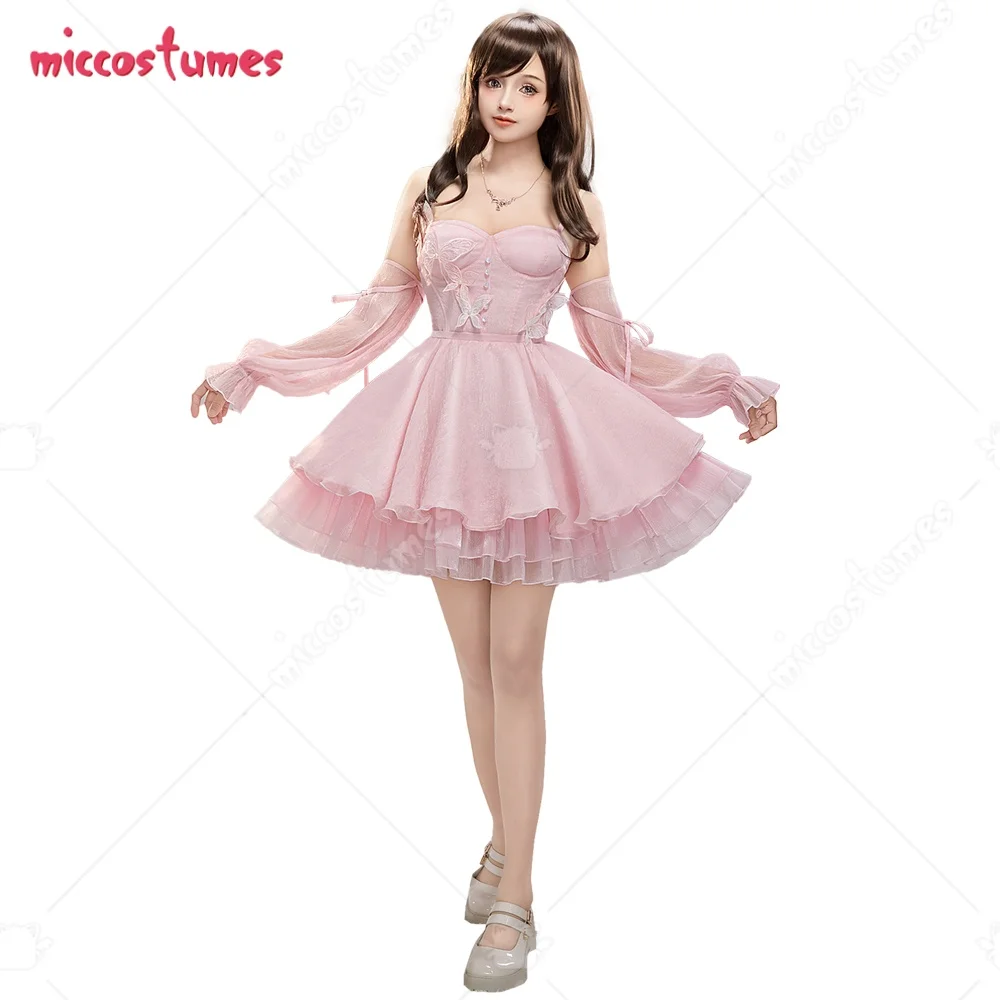 

Miccostumes Women's Game MC Cosplay Rippling Dream Dress with Sleeves and Necklace Halloween Cosplay Costumes