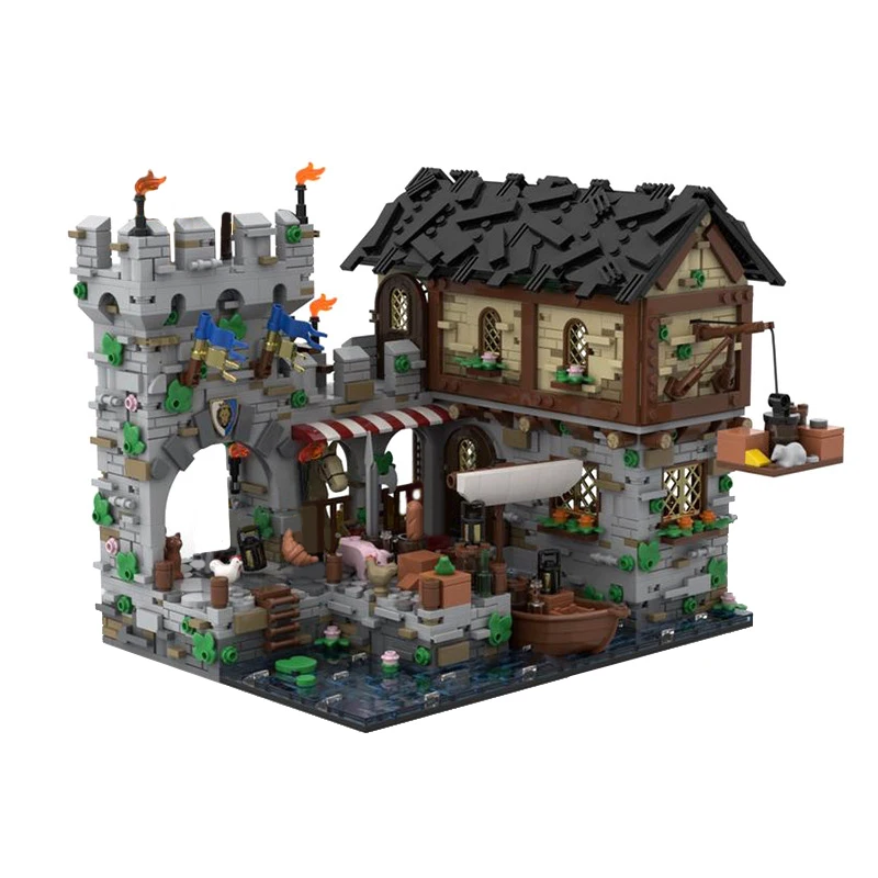 

MOC Creative Expert Ideas Medieval Harbor Castle Pirate Themed Assembling Building Blocks Bricks DIY Toys For Children gifts