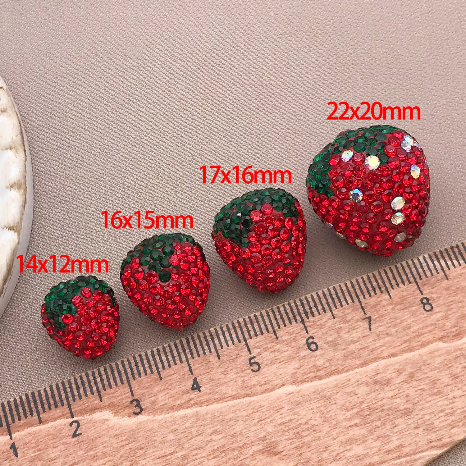 2/4pcs Clay Red Full Diamond Three-Dimensional Strawberry Pendant Accessories For DIY  Charms Keychain Necklace Handmade Jewelry - view 6