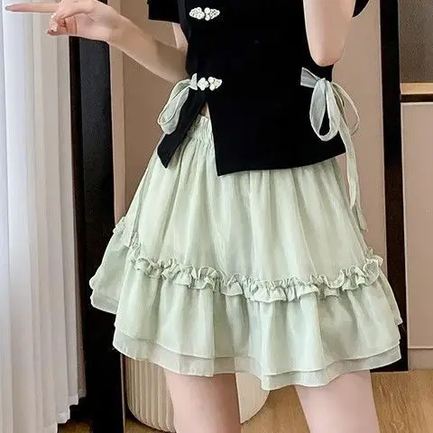 Chinese-style Qipao Modified Suit for Women Sweet and Slimming Summer Outfit with Knotted Buttons and A-line Skirt