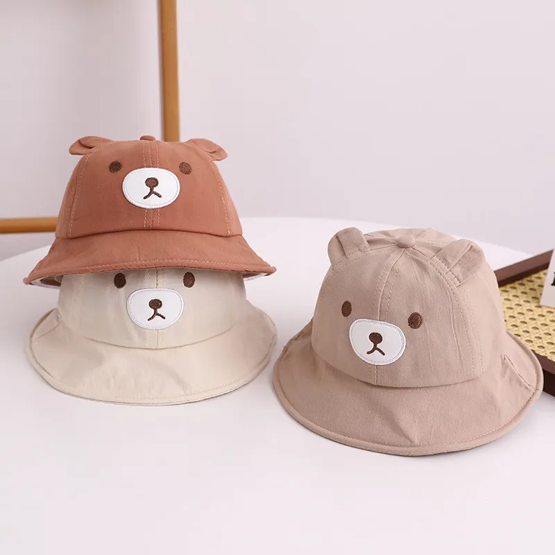 

Summer Baby Bucket Hat Cute Bear Ear Newborn Panama Cap Solid Color Outdoor Beach Kids Baby Boy Girl Sun Hats