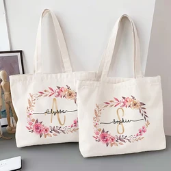 Personalized Flower Letter with Name Tote Bag Women Shoulder Bags Bridesmaid Shopping Bag Handbags Birthday Wedding Gift for Her