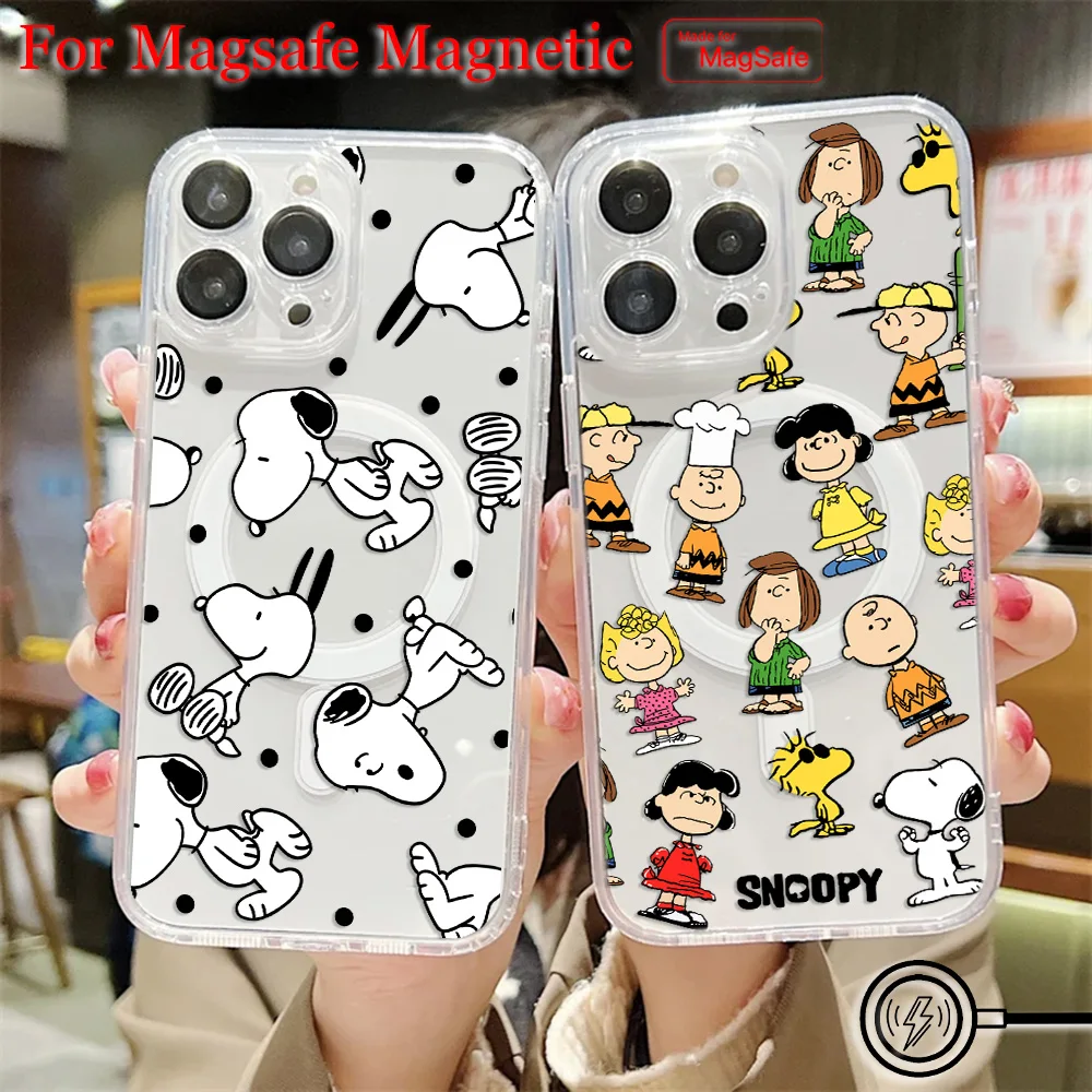 Niedliche Cartoon-Snoopys Magsafe magnetische Handyhülle für iPhone 16 15 14 13 12 11 8 7 Plus Pro Max X XR XSMax Soft Clear Tpu Cover
