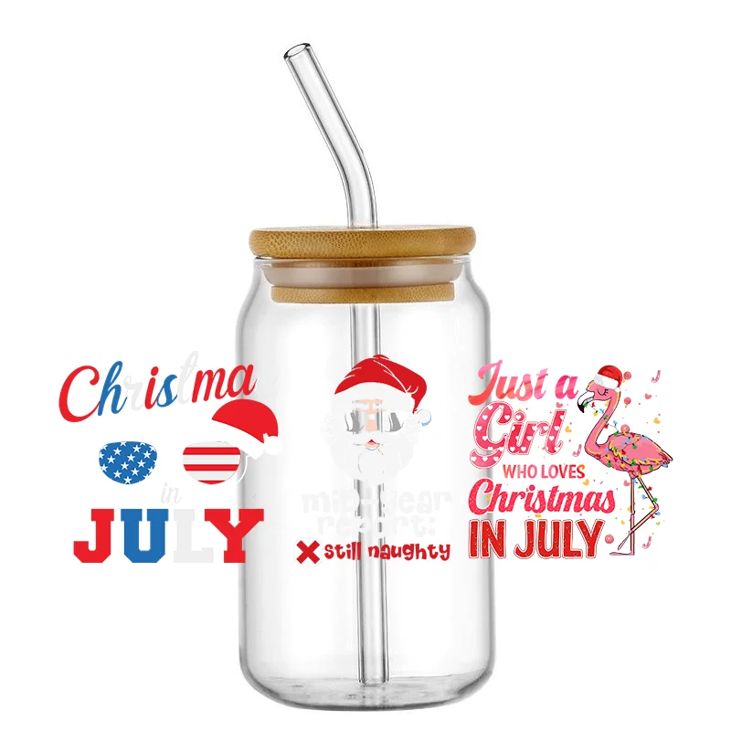 Easy peel waterproof DIY Decals Christmas series 3D transfers uvdtf crystal stickers 16oz uv dtf cup wraps for Libbey Glasses