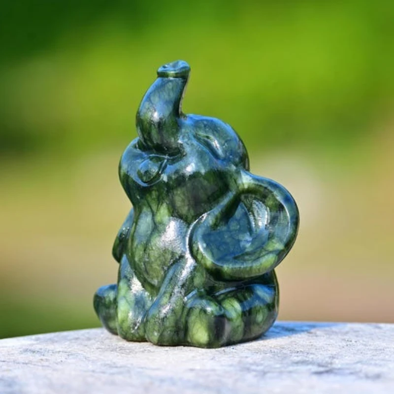 jade elephant carving, xiuyan jade statue, elephant home ornament, mini jade elephant, crystal elephant figurine, animal stone c