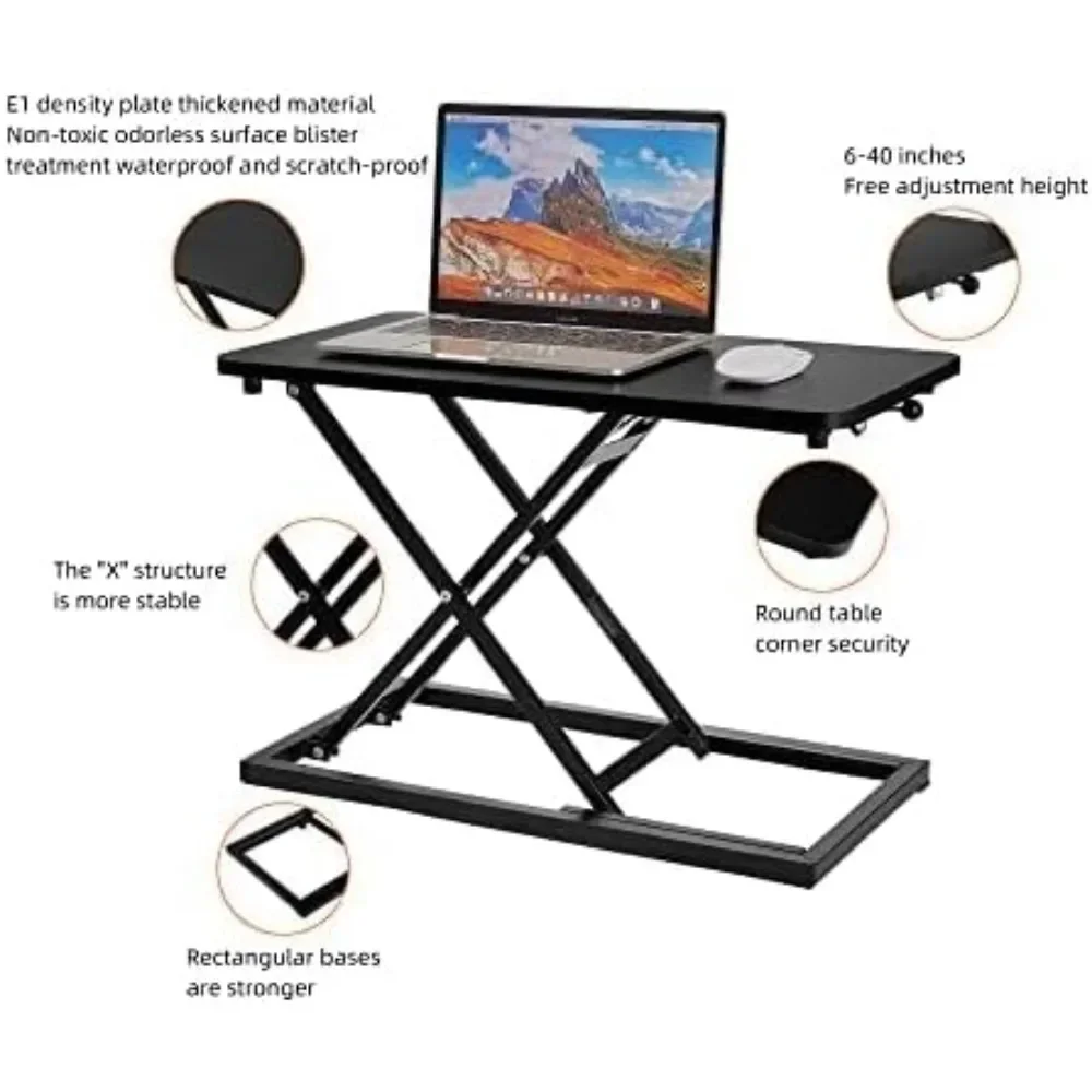 Conversor de mesa de pé preto fosco, riser de mesa de pé na mesa, tampo de mesa de altura ajustável aplicar para laptop