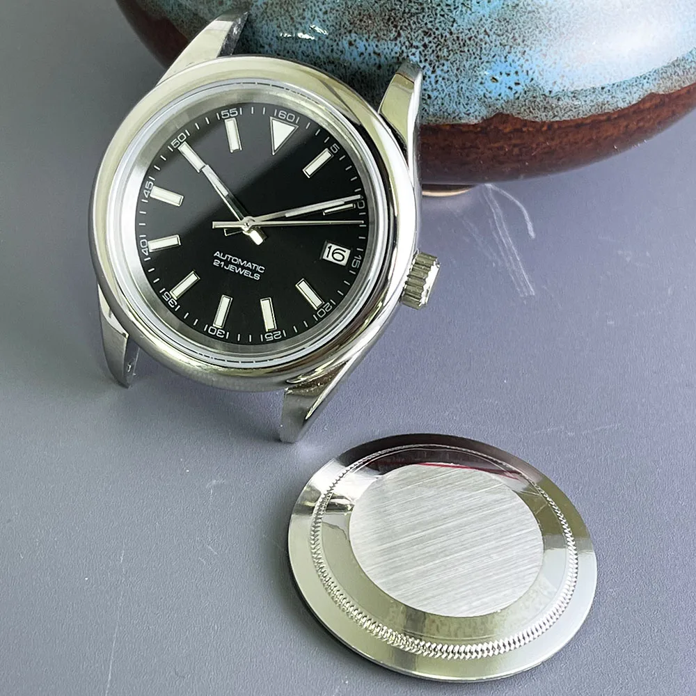 Men's automatic mechanical watch, 39mm stainless steel waterproof sapphire glass polished case Business watch without strap