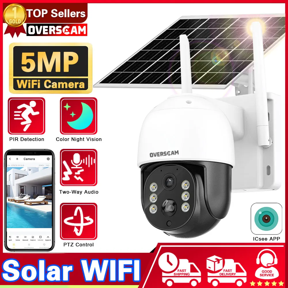 

WiFi PTZ Camera Outdoor Wireless Solar IP Camera 5MP HD Built-in Battery Video Surveillance Camera Long Time Standby iCsee APP