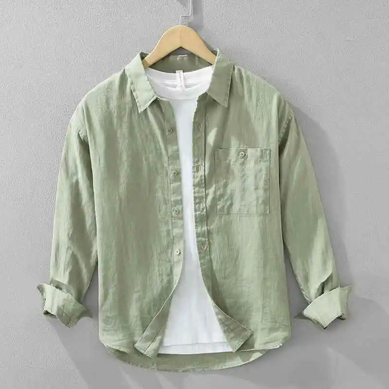 

Мужская дышащая льняная рубашка с длинным рукавом: комфортный повседневный топ, прочная, прямого кроя, модная, для ежедневной носки. Цвет.