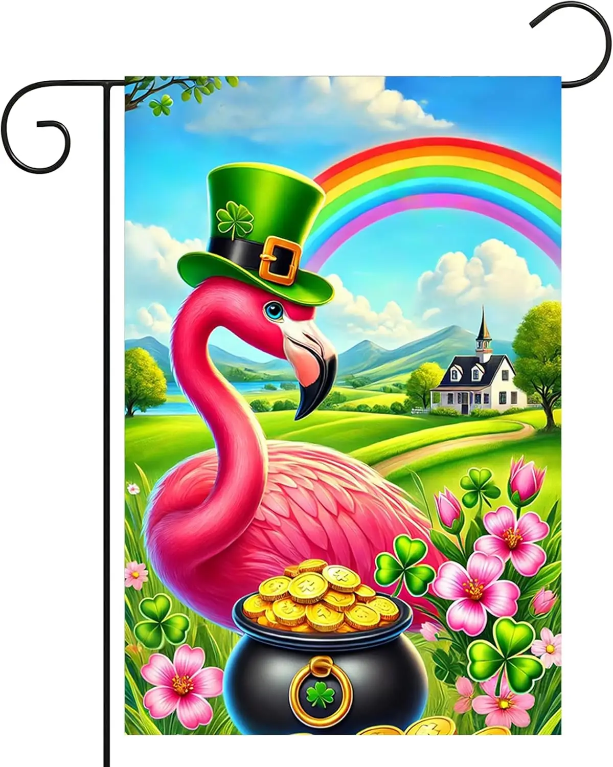 St Patricks Garden Flag 12x18 inch Double Sided St Patricks Day Decorations Shamrock Flamingo Garden Flags for Outdoor Outsi yyi