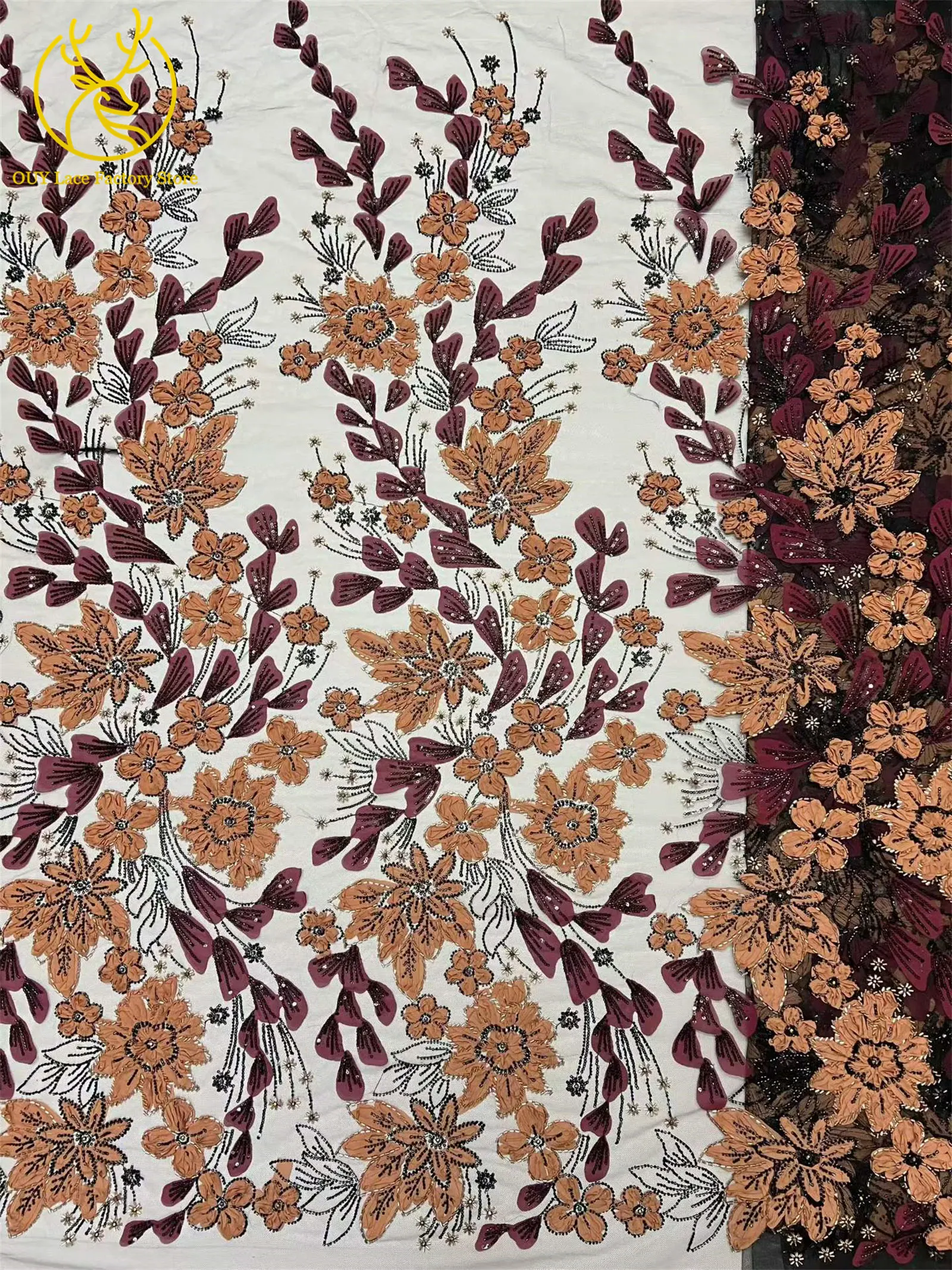 Exquisiter französischer Spitzenstoff mit Blumenstickerei und Pailletten, afrikanischer Perlen-Spitzenstoff für nigerianische Party- und Hochzeitskleider zum Nähen. – Detail 6