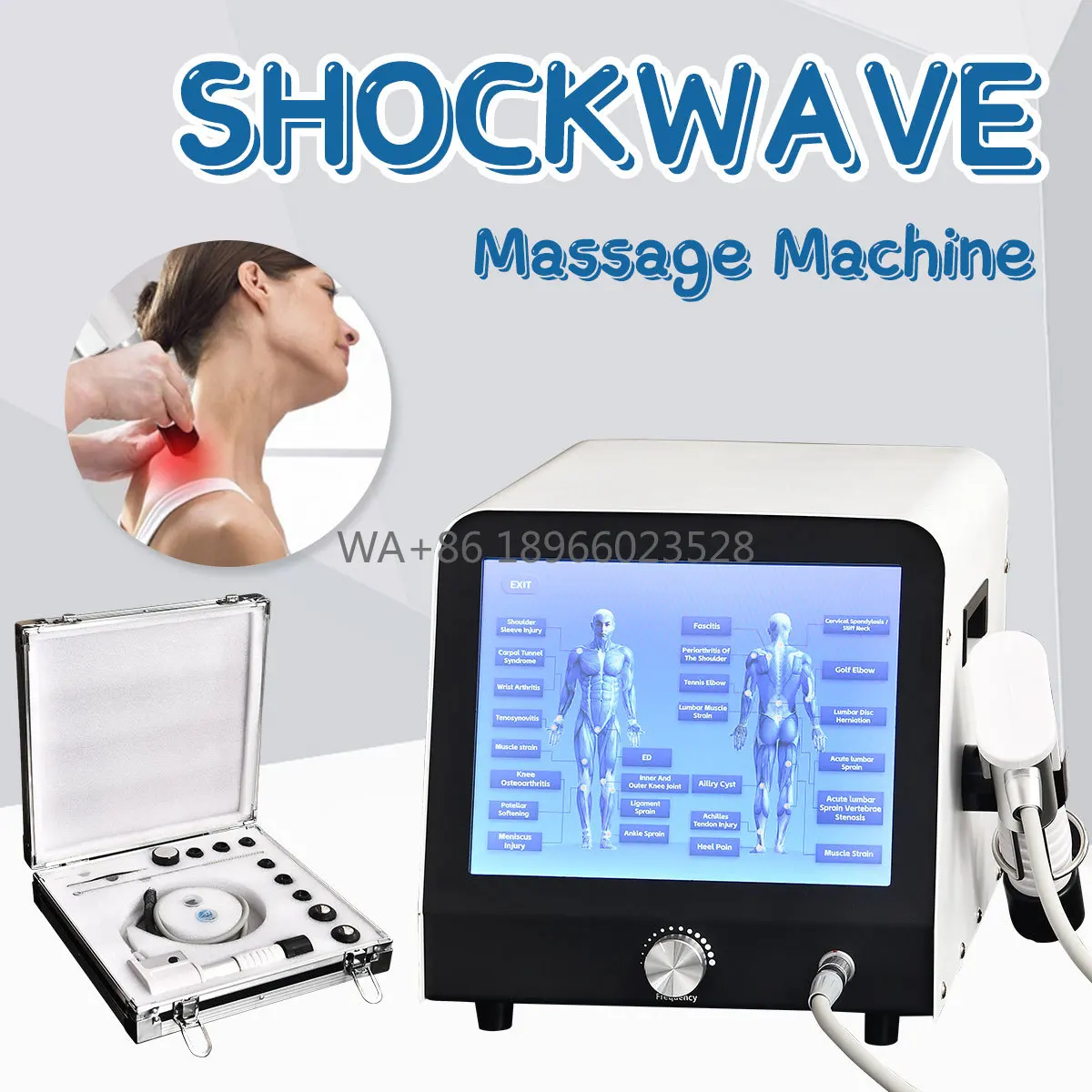 

Аппарат ударно-волновой терапии для массажа и реабилитации, физиотерапевтический прибор с HD сенсорным экраном и 10 насадками