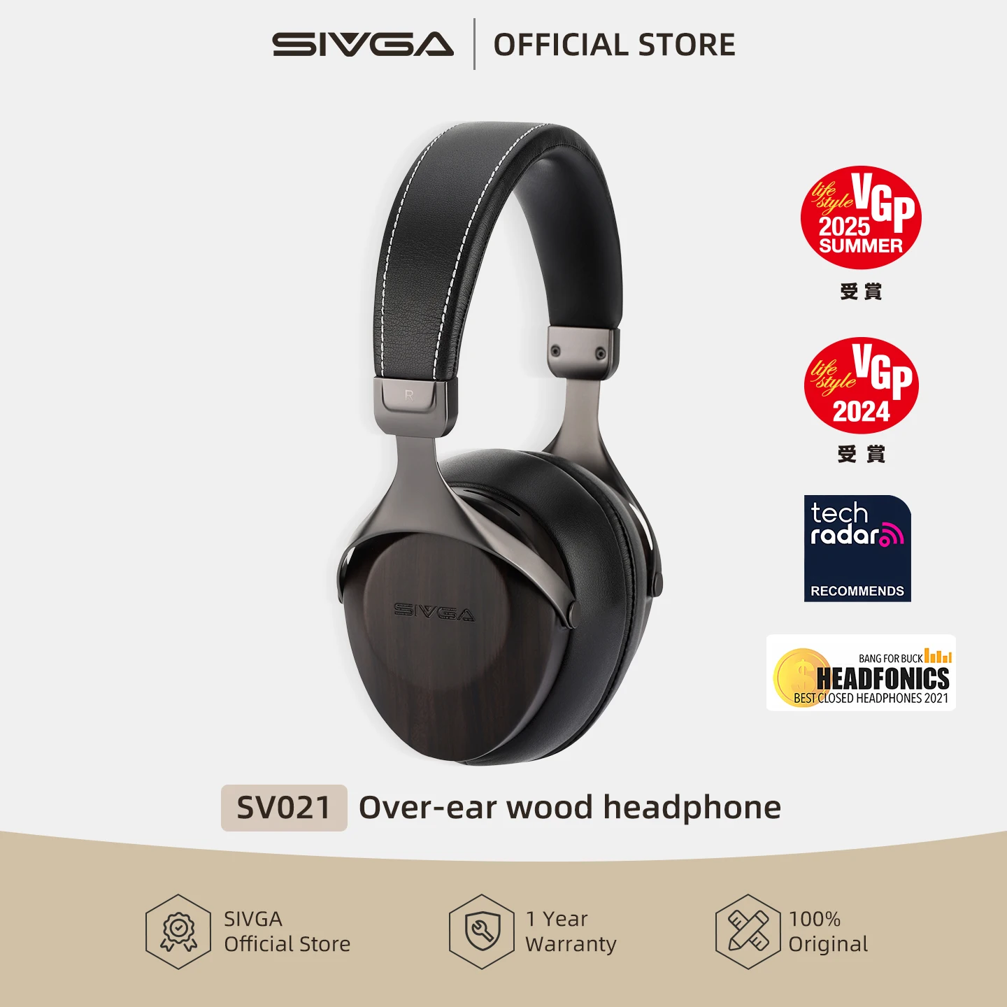 SIVGA SV021/Robin Over-ear Close-back Wood Headphone with Balanced High Fidelity Sound 50mm Wired Dynamic Driver Headset