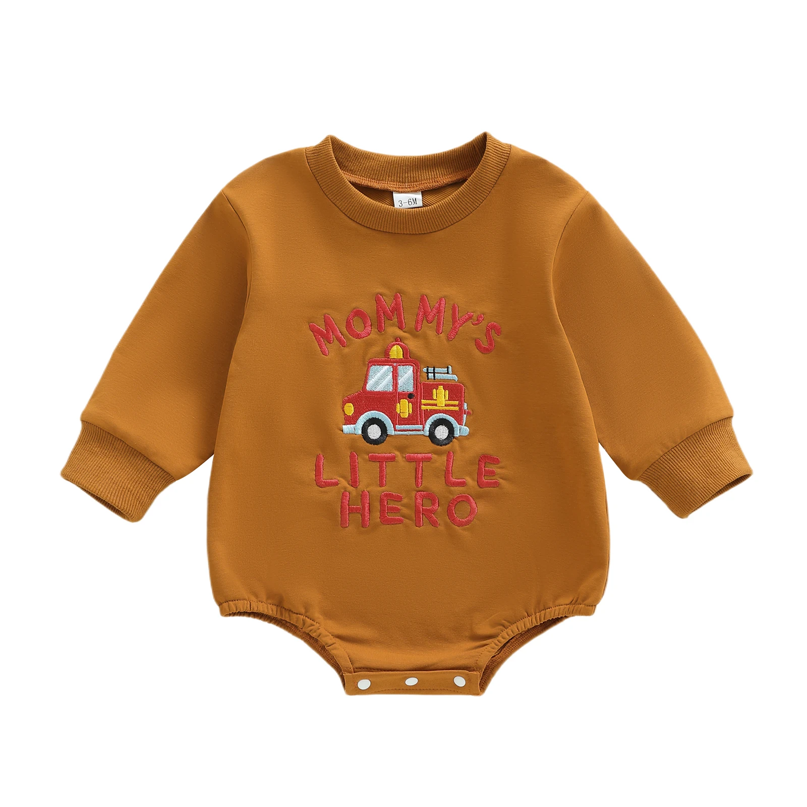 

Baby Boys Autumn Sweatshirt Jumpsuit Long Sleeve Crewneck Letter Fire Truck Embroidery Romper
