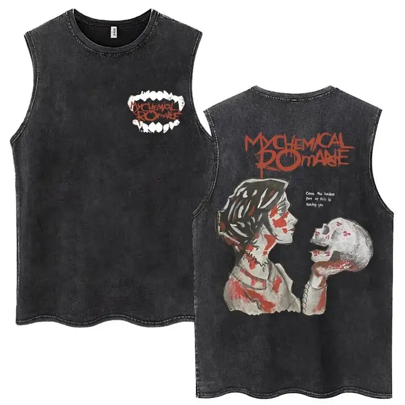 Men's Vintage Washed My Chemical Romance Graphic Sleeveless Tank Top Three Cheers For Sweet Revenge Print Gym Workout Vest - Image 5