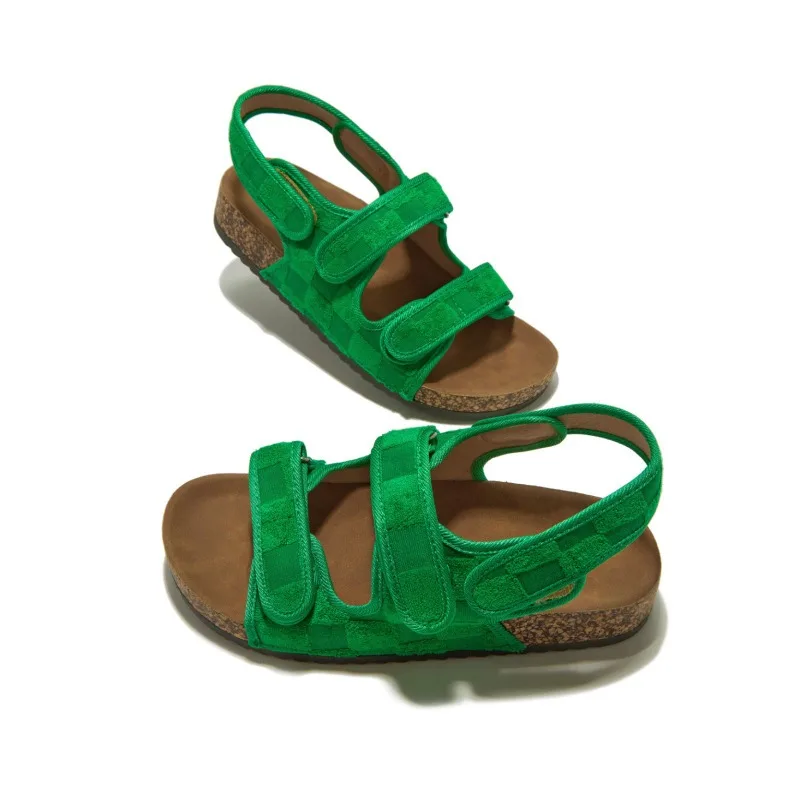 2024 Summer New Velcro Casual Roman Beach Sandals Plus Size 36-43 Thick Soled Outer Wear Sandals