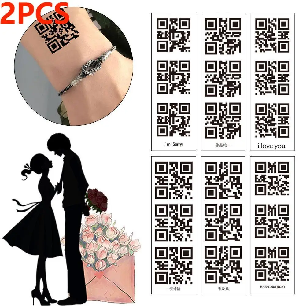 Adesivi per tatuaggi temporanei uomo donna Creative LoveQR Code Tattoo Stickers Scan Code sorpresa confessione tatuaggio finto impermeabile