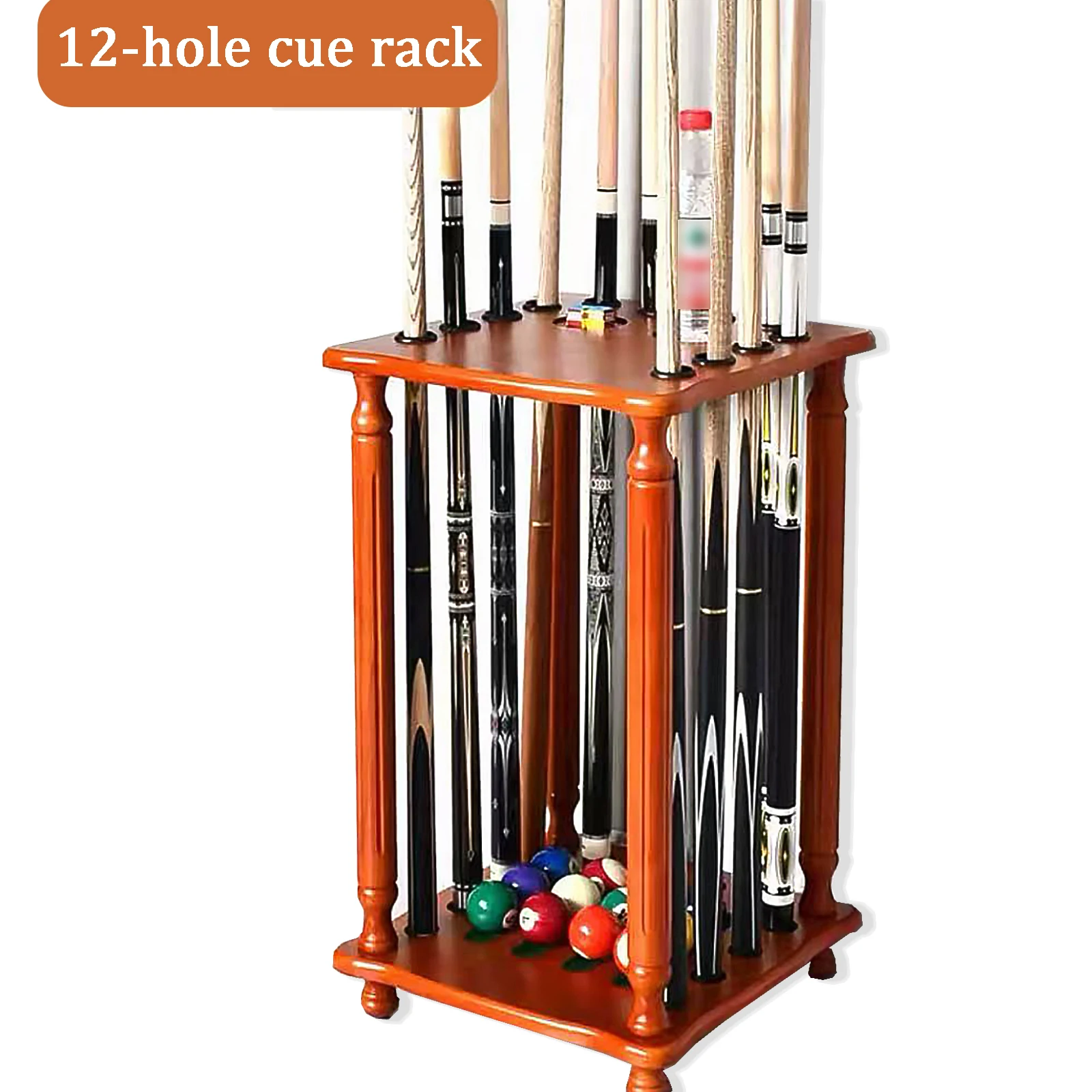 Solid Wood 12hole Square Floor Standing Pool Cue Rack