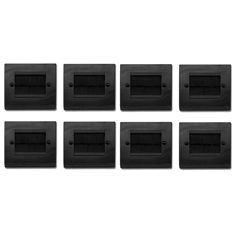 8Pcs Flush Brush Wall Plate Brush Single 1 Gang Wall Outlet Cable Entry Plate Tidy Mount Face Plate Wall Plate Black