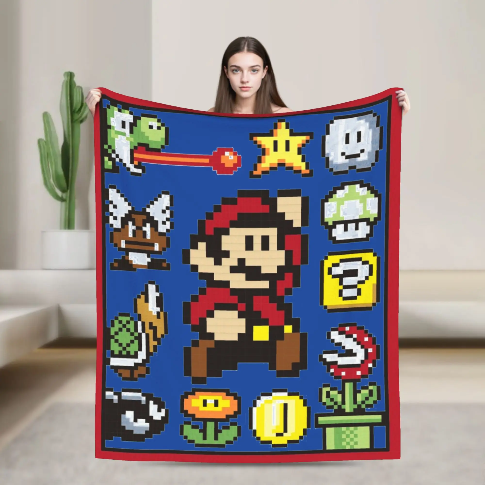 Manta de juego Yoshi de los años 90, manta cálida y divertida de felpa Super Marioo para decoración de sofá cama