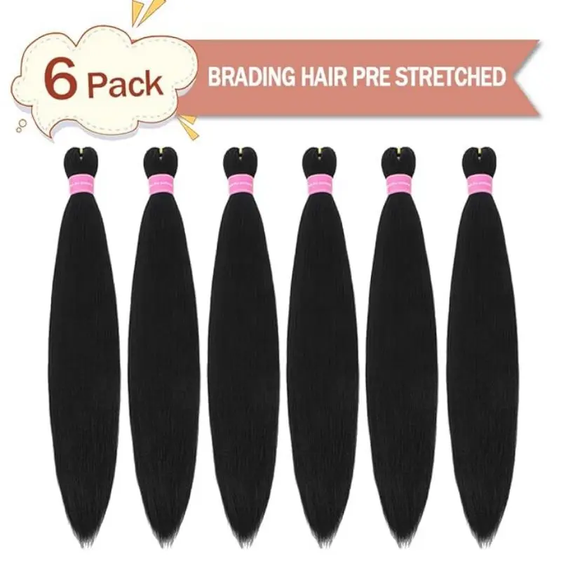 Braiding Hair Pre Stretched 26 Inch 1/6 Packs Yaki Texture Synthetic High Temperature Prestretched Twist Braids Hair