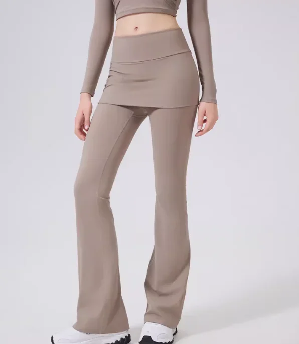 Yoga Bell-bottom Pants Fake Two-piece Skirt Pants High Waist Hip Lift Tight Body Anti-exposure Pilates Sports Fitness Leggings