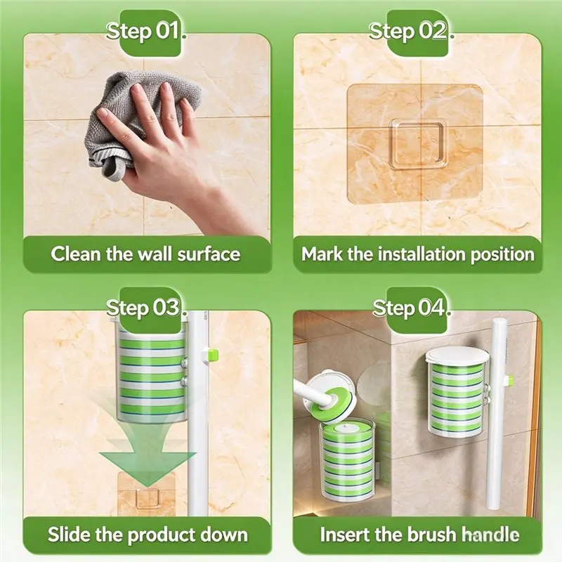 A08R~ Disposable Toilet Brush Set With 54 Refill Head Pads, 1 Wand Hygienic Replacement For Bathroom Cleanings