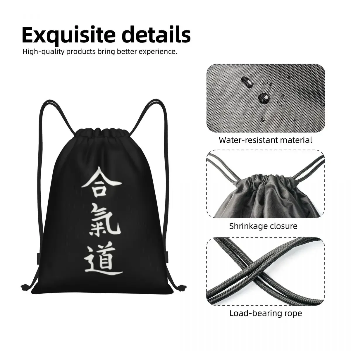 Sacos de cordão de Aikido japonês para homens e mulheres, mochila esportiva dobrável, mochilas de compras para arte marcial