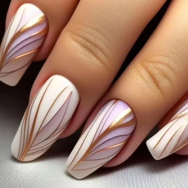 3d gefälschte Nägel Zubehör lange Französisch t Form Tipps Goldfaden gefrostet falsche Nägel DIY Faux Ongles drücken auf Acryl Nagel Set