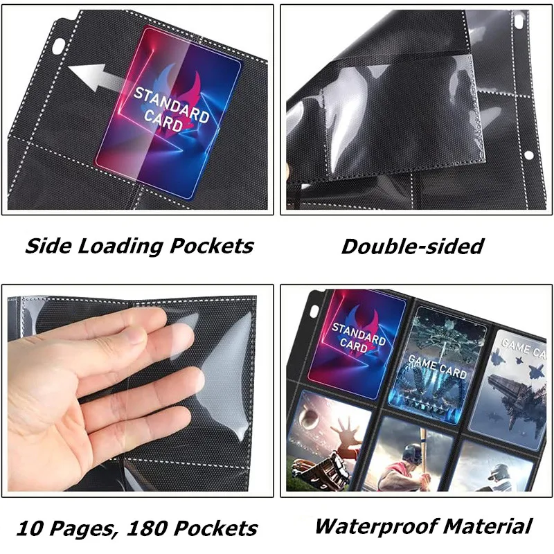 10 Sheets/Pack 18 Pockets Board Game Card Pages Baseball Card Trading Card Sleeves Binder Fit for 3 Ring Card Holder Protector