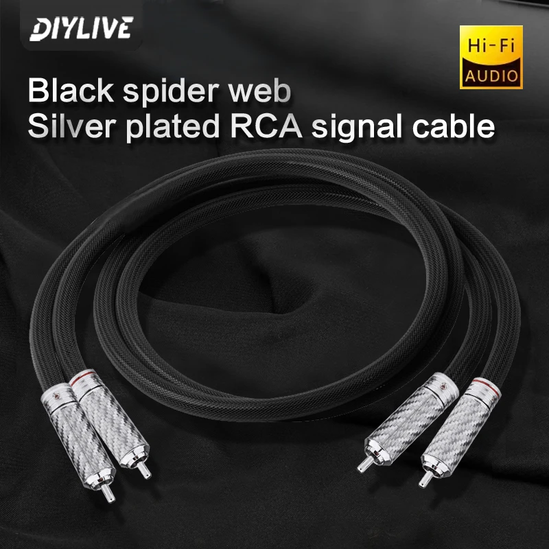 DIYLIVE One pair HIFI rca to rca Interconnect Cable 4N Sterling Sliver 2RCA Audio Cable HIFI Stereo For Amplifier DAC