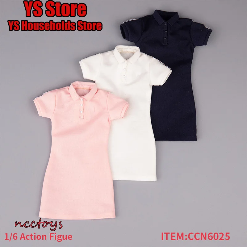 CCN6025 1/6 Scale Female Soldier Short Sleeve Polo Collar Short Skirt Clothes Accessory For 12