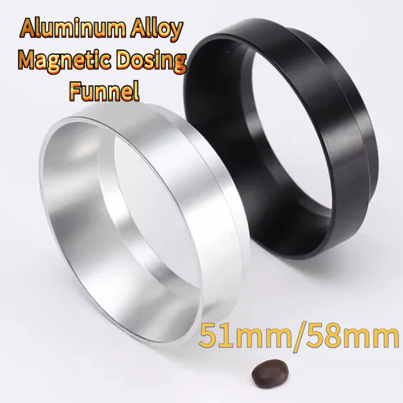 Aluminum Alloy Magnetic Dosing Funnel - 51/58mm Espresso Coffee Powder Ring, Anti-Spill Portafilter Barista