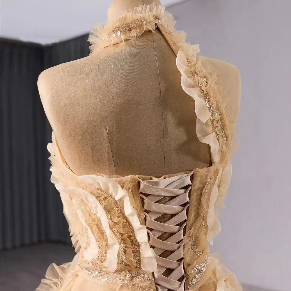 Luxury Halter Evening Dress Sleeveless Lace-Up Back Sequined Customizable Robe De Soirée 2026