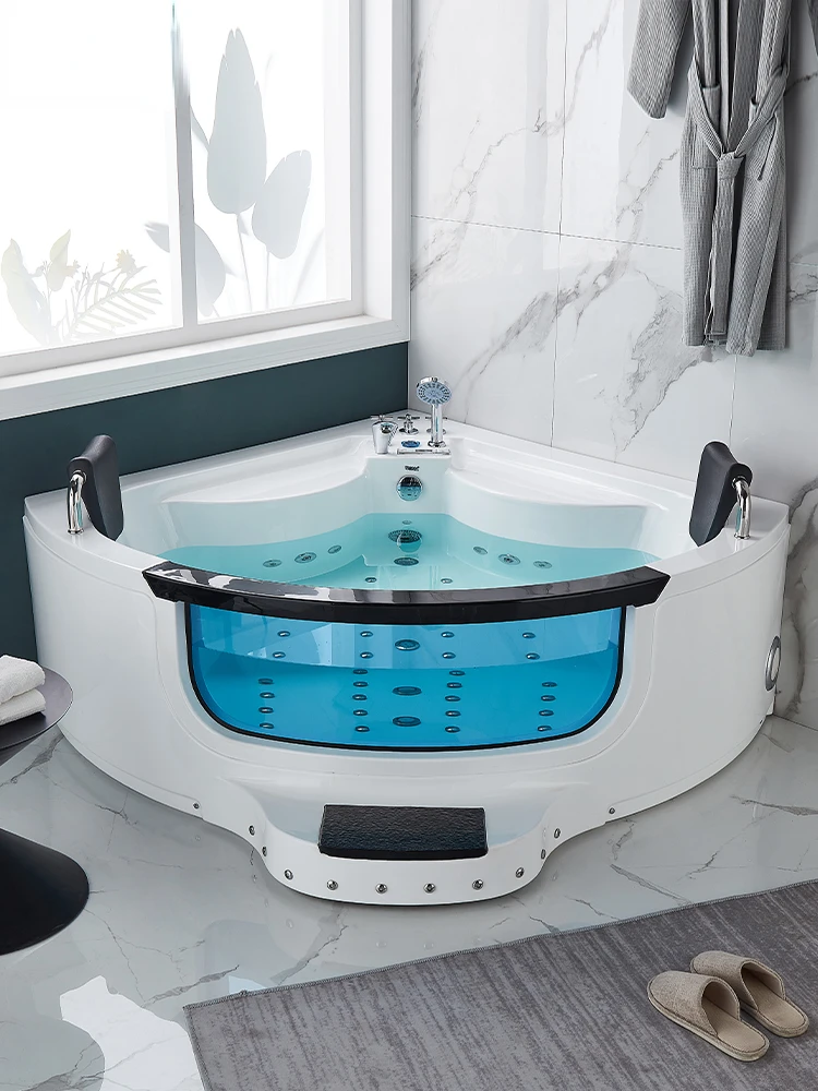 Double Surfing Massage Bathtub Acrylic Household Adult Fan-Shaped Bath Triangle Step-in Bathtub