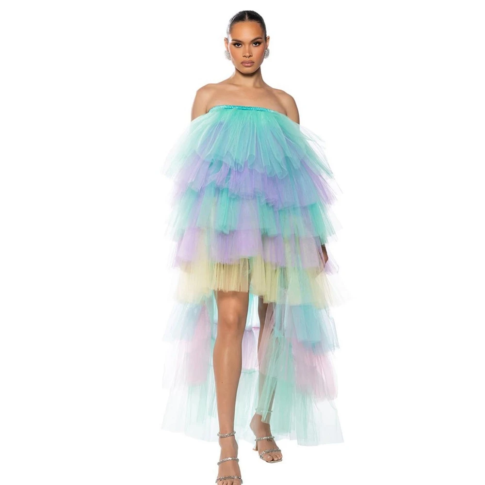 

High Waist Layered Tulle Ball Gown High Low Party Dress Ever Pretty Colorful Prom Dress See Through Women Skirts Free Shipping